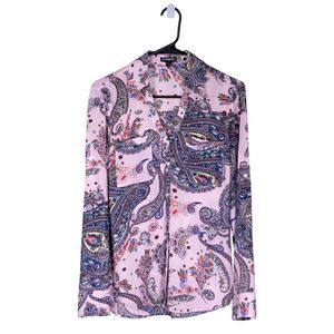 Express Women's Shirt Button Up Paisley Colorful Long Sleeve Blouse Top Small